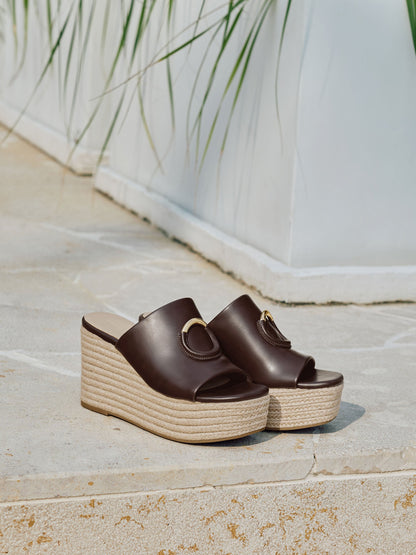 CHARLES & KEITH Best Seller / Metallic-Accent Espadrille Wedges - Maroon