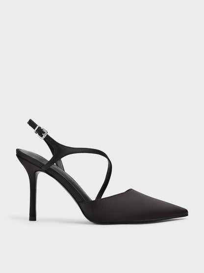 CHARLES & KEITH Quality / Cordelia Pointed Slingback Pumps - Black Textured