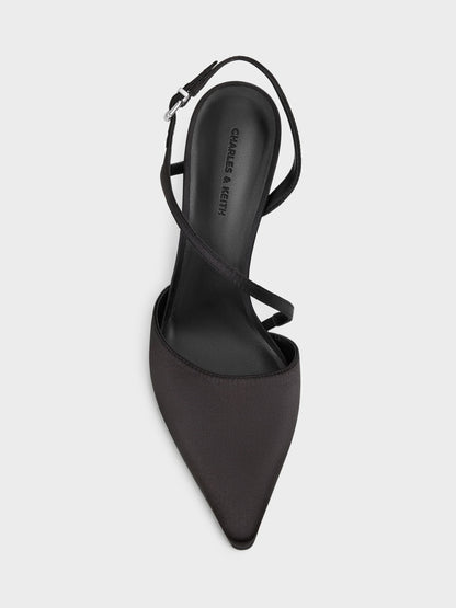 CHARLES & KEITH Quality / Cordelia Pointed Slingback Pumps - Black Textured