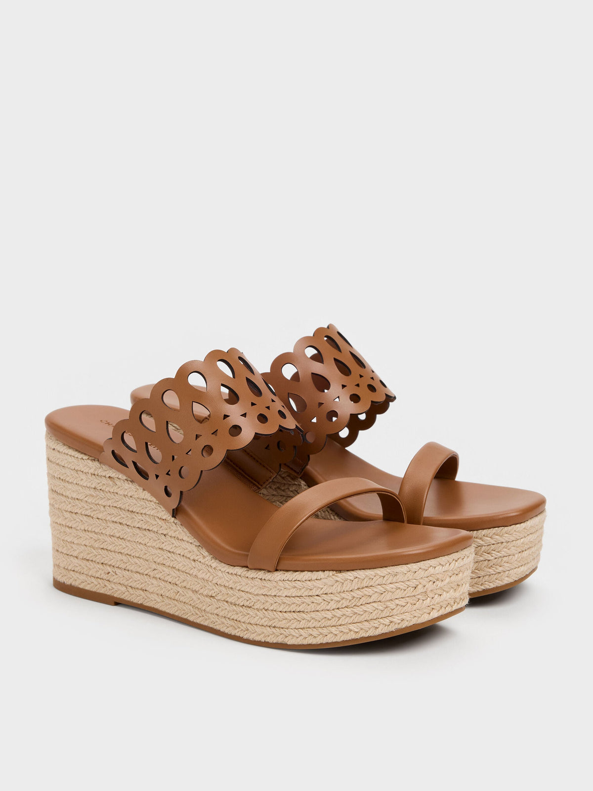 CHARLES & KEITH Featured / Cut-Out Espadrille Wedges - Cognac
