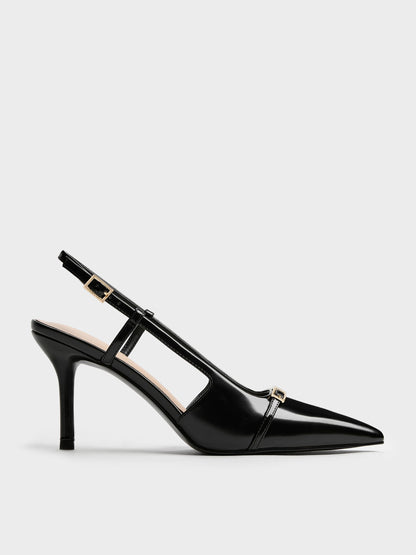 CHARLES & KEITH Top Pick / Metallic-Bar Pointed Slingback Pumps - Black Box