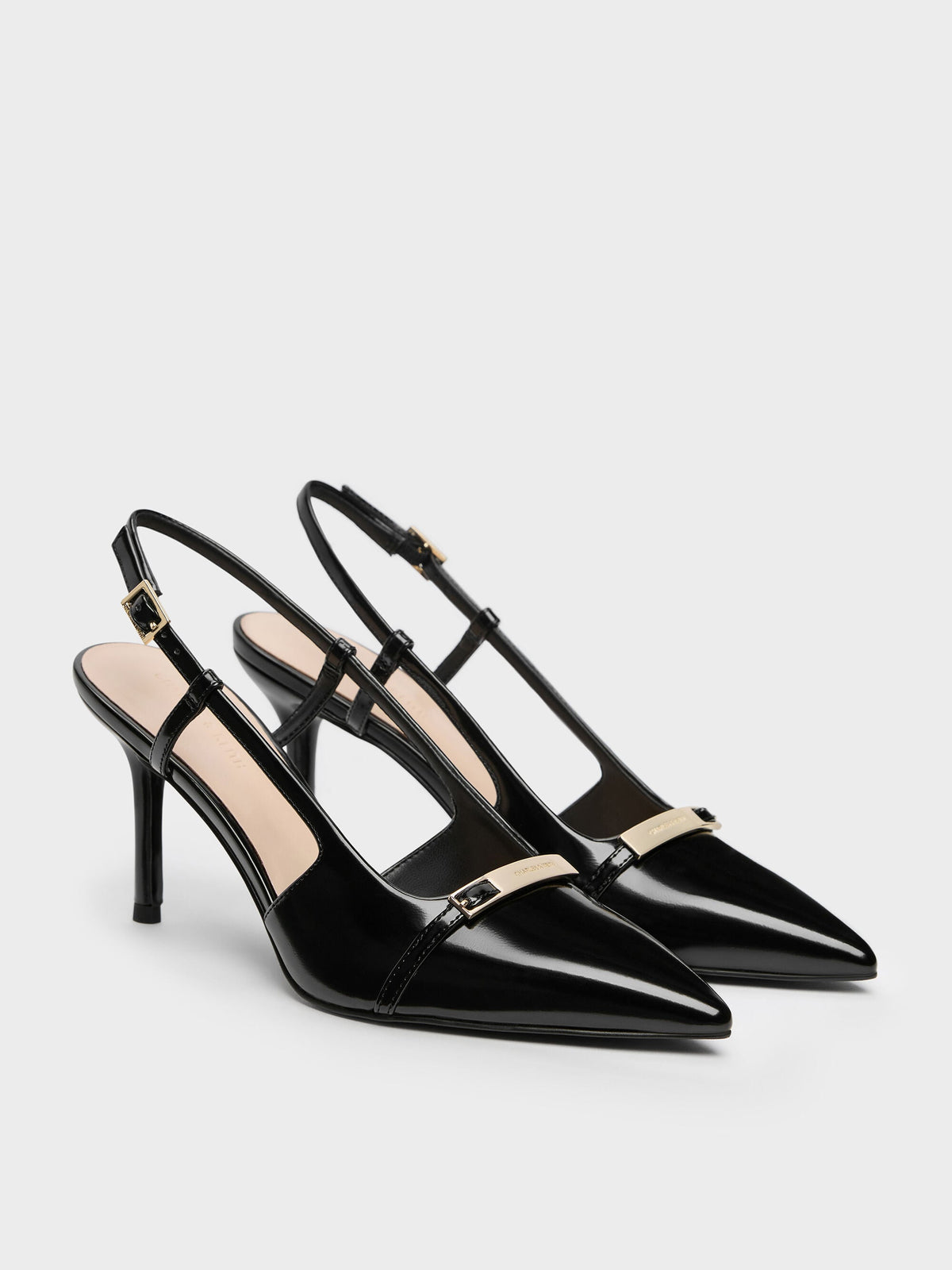 CHARLES & KEITH Top Pick / Metallic-Bar Pointed Slingback Pumps - Black Box