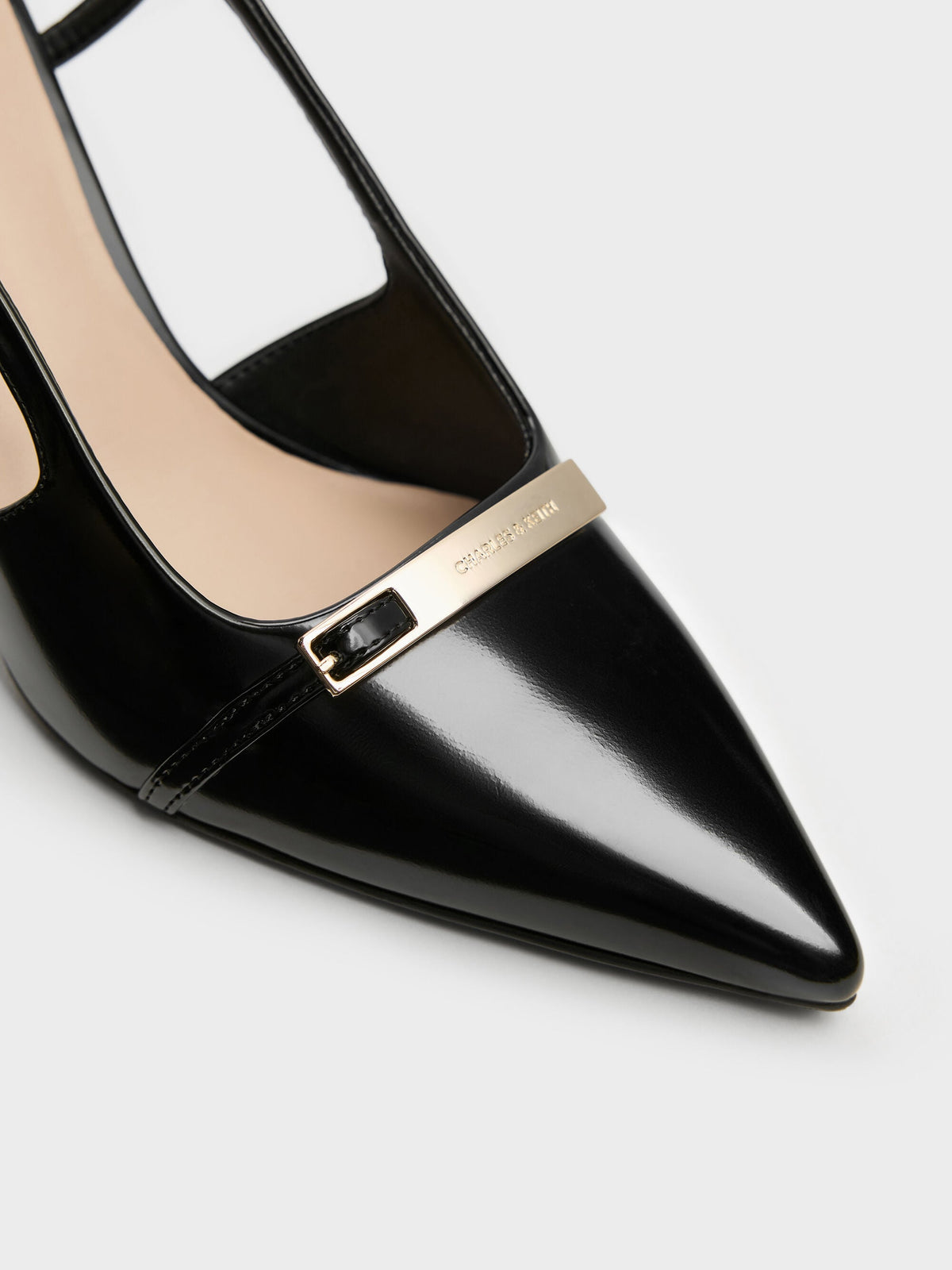 CHARLES & KEITH Top Pick / Metallic-Bar Pointed Slingback Pumps - Black Box