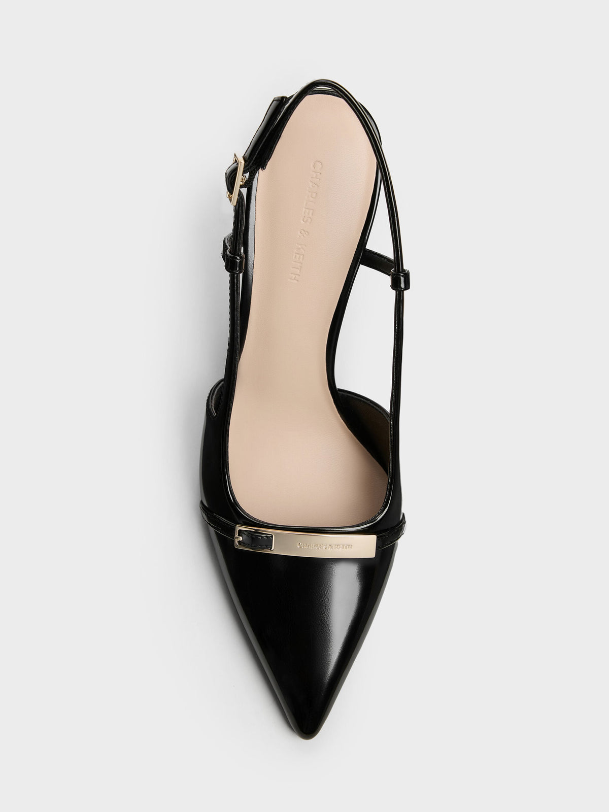 CHARLES & KEITH Top Pick / Metallic-Bar Pointed Slingback Pumps - Black Box