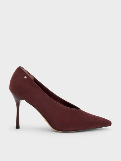 CHARLES & KEITH Popular / Leather & Suede Pointed Pumps - Burgundy
