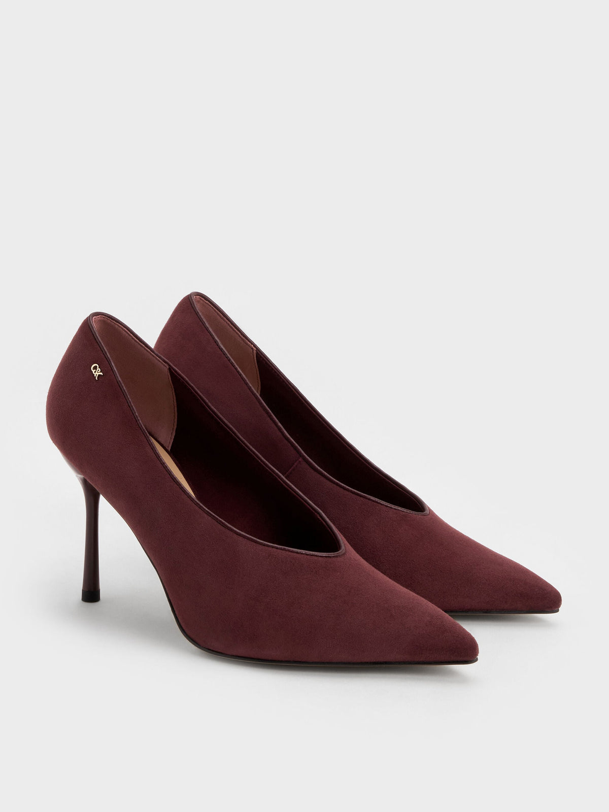 CHARLES & KEITH Popular / Leather & Suede Pointed Pumps - Burgundy