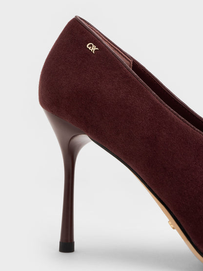 CHARLES & KEITH Popular / Leather & Suede Pointed Pumps - Burgundy