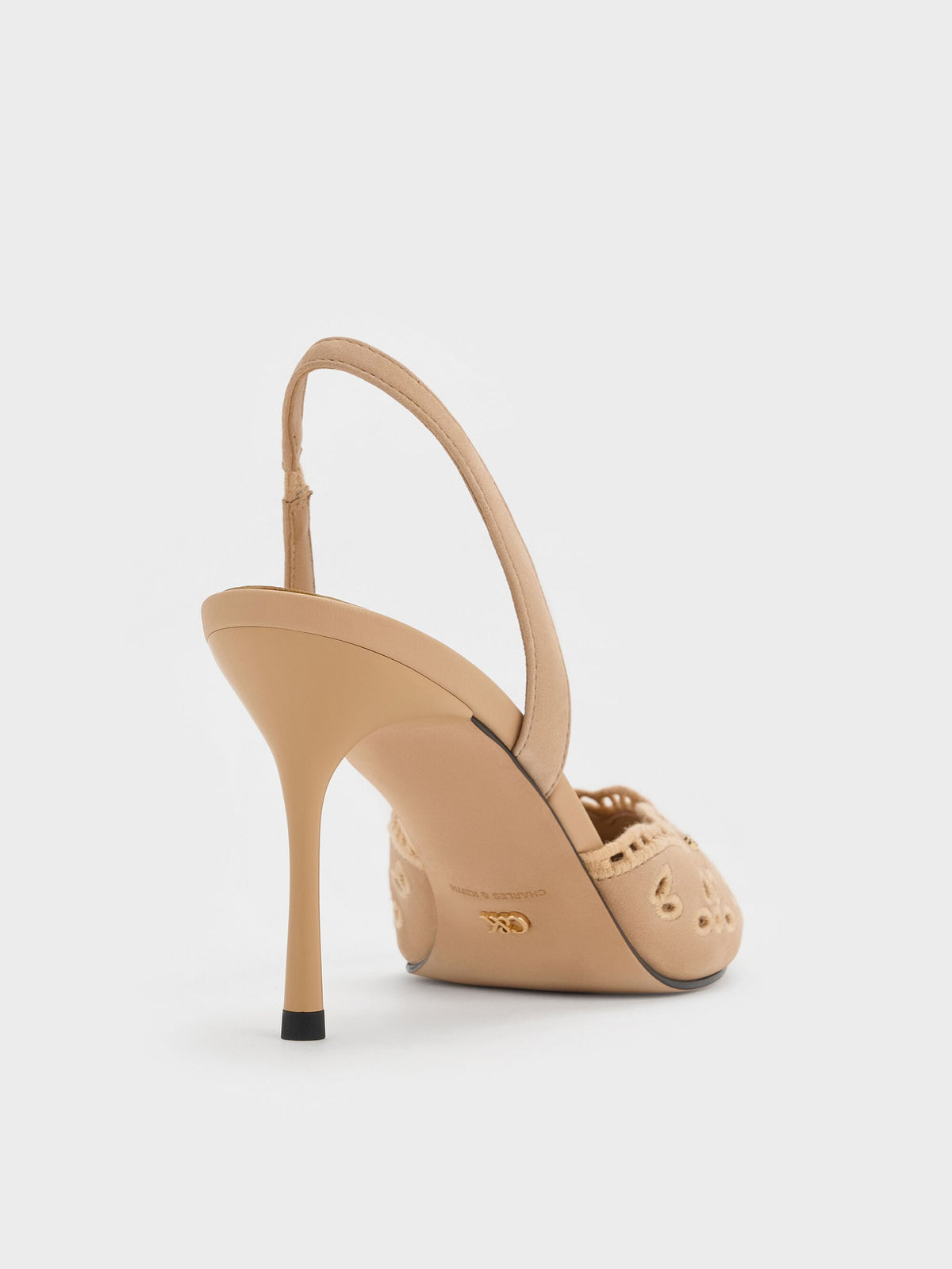 CHARLES & KEITH Value / Leather Embroidered Pointed Slingback Pumps - Beige