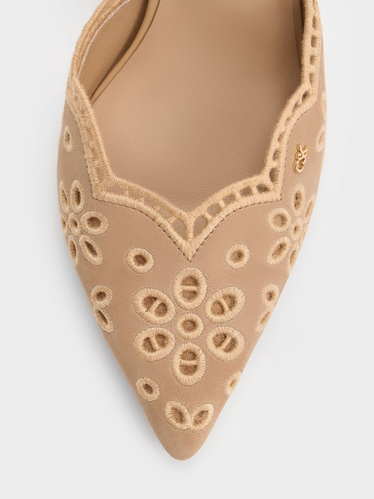 CHARLES & KEITH Value / Leather Embroidered Pointed Slingback Pumps - Beige