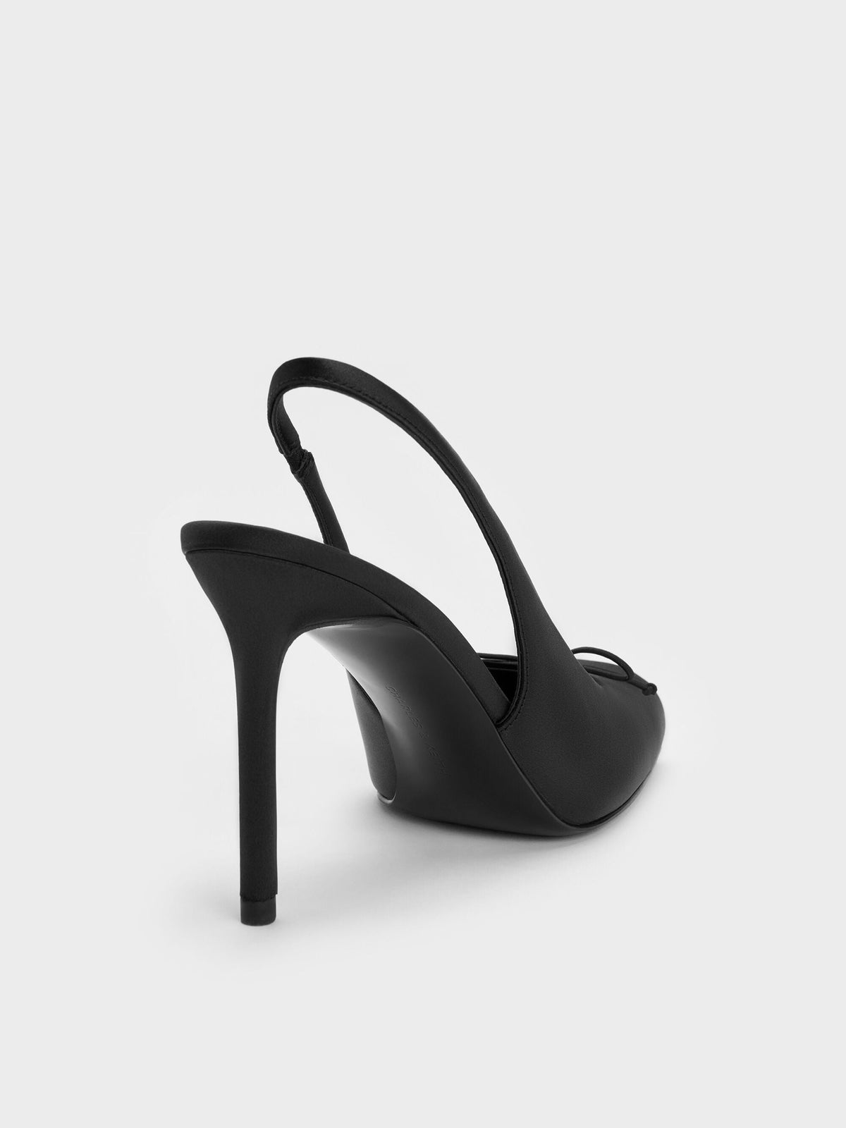 CHARLES & KEITH Hot Sale / Satin Ruched Stiletto Slingback Pumps - Black Textured