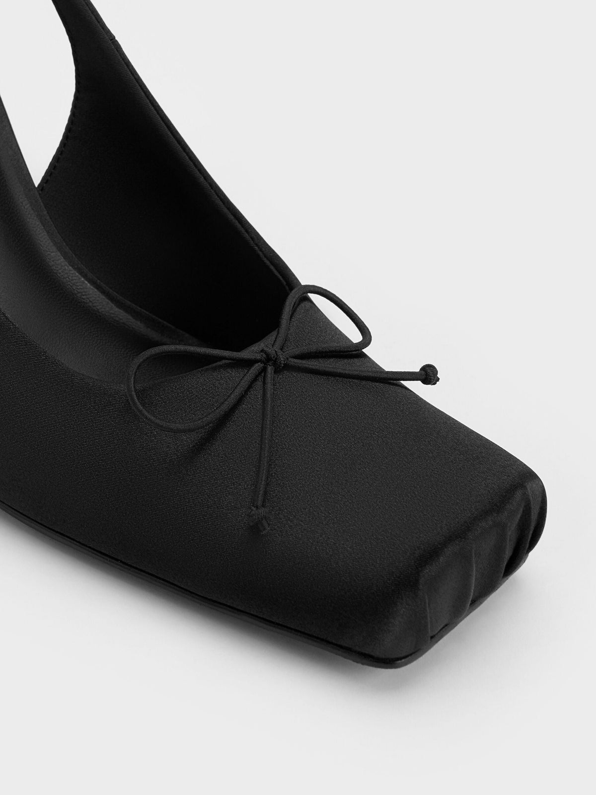 CHARLES & KEITH Hot Sale / Satin Ruched Stiletto Slingback Pumps - Black Textured