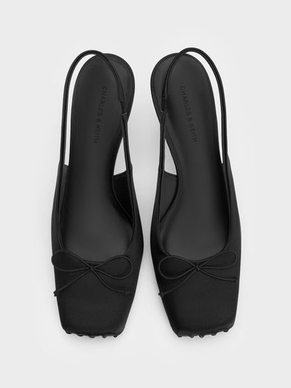 CHARLES & KEITH Hot Sale / Satin Ruched Stiletto Slingback Pumps - Black Textured