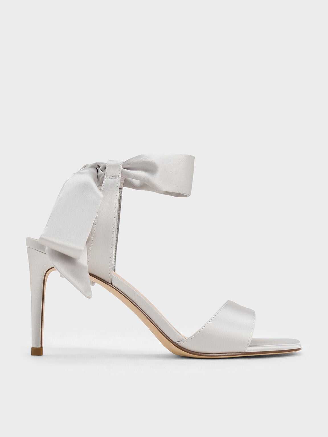 CHARLES & KEITH Deals / Eliana Satin Tie-Around Heeled Sandals - Silver