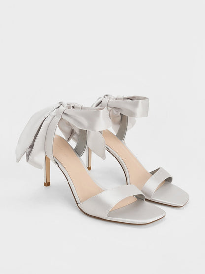 CHARLES & KEITH Deals / Eliana Satin Tie-Around Heeled Sandals - Silver