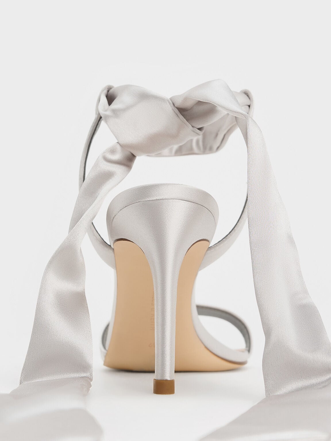 CHARLES & KEITH Deals / Eliana Satin Tie-Around Heeled Sandals - Silver