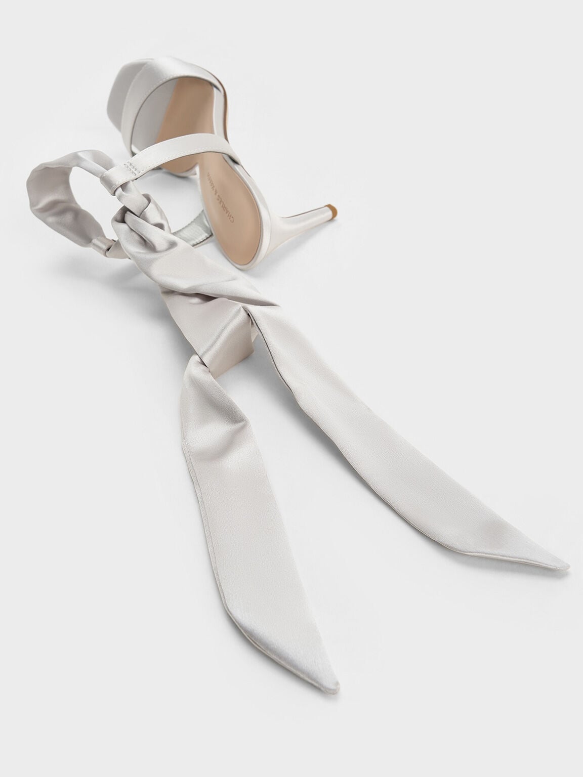 CHARLES & KEITH Deals / Eliana Satin Tie-Around Heeled Sandals - Silver