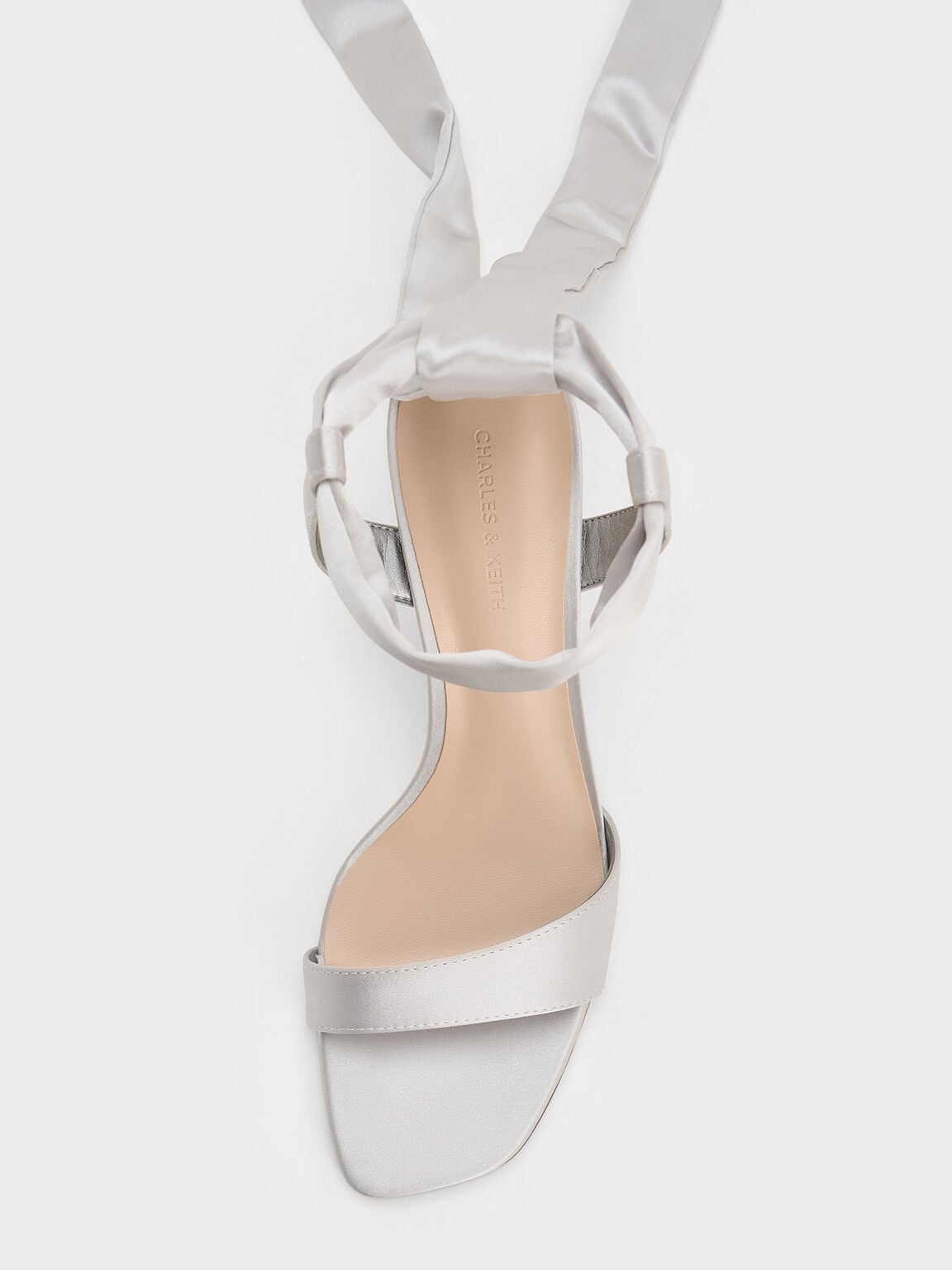 CHARLES & KEITH Deals / Eliana Satin Tie-Around Heeled Sandals - Silver