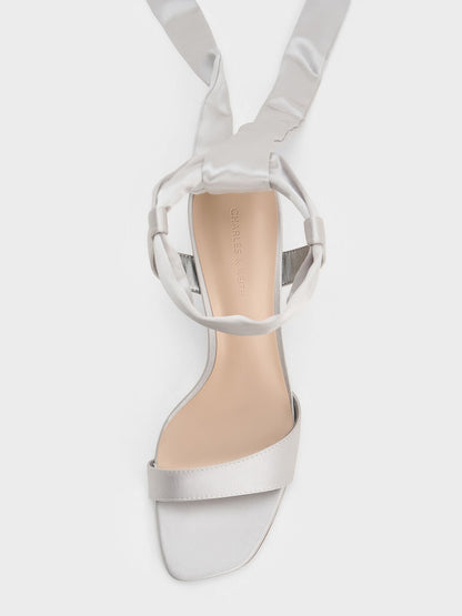 CHARLES & KEITH Deals / Eliana Satin Tie-Around Heeled Sandals - Silver