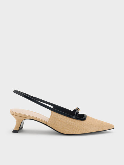 CHARLES & KEITH Best Seller / Woven Buckle-Strap Slingback Pumps - Natural