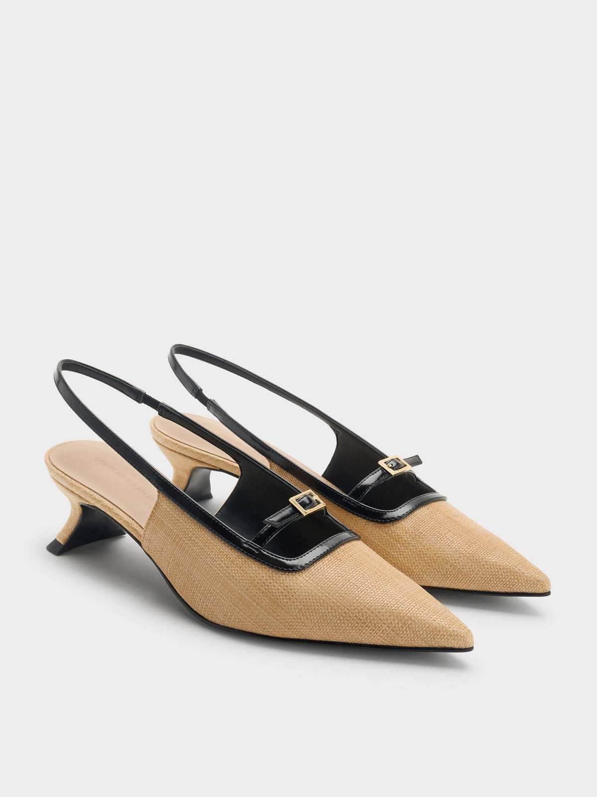 CHARLES & KEITH Best Seller / Woven Buckle-Strap Slingback Pumps - Natural