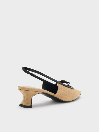 CHARLES & KEITH Best Seller / Woven Buckle-Strap Slingback Pumps - Natural
