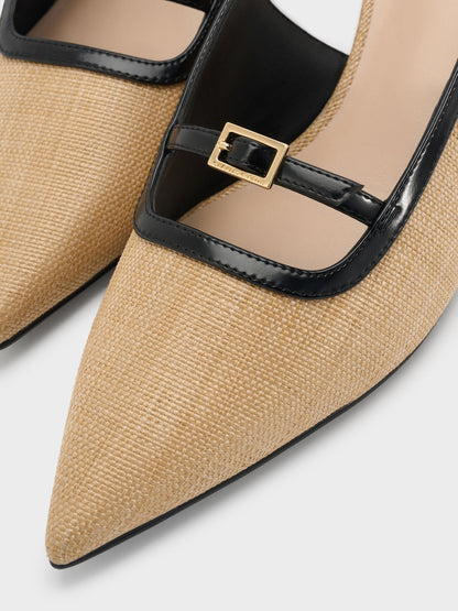 CHARLES & KEITH Best Seller / Woven Buckle-Strap Slingback Pumps - Natural