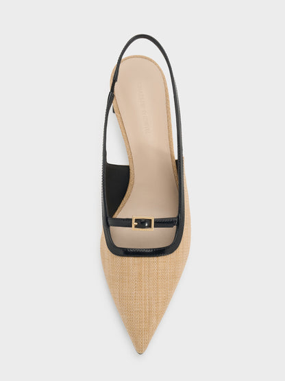 CHARLES & KEITH Best Seller / Woven Buckle-Strap Slingback Pumps - Natural