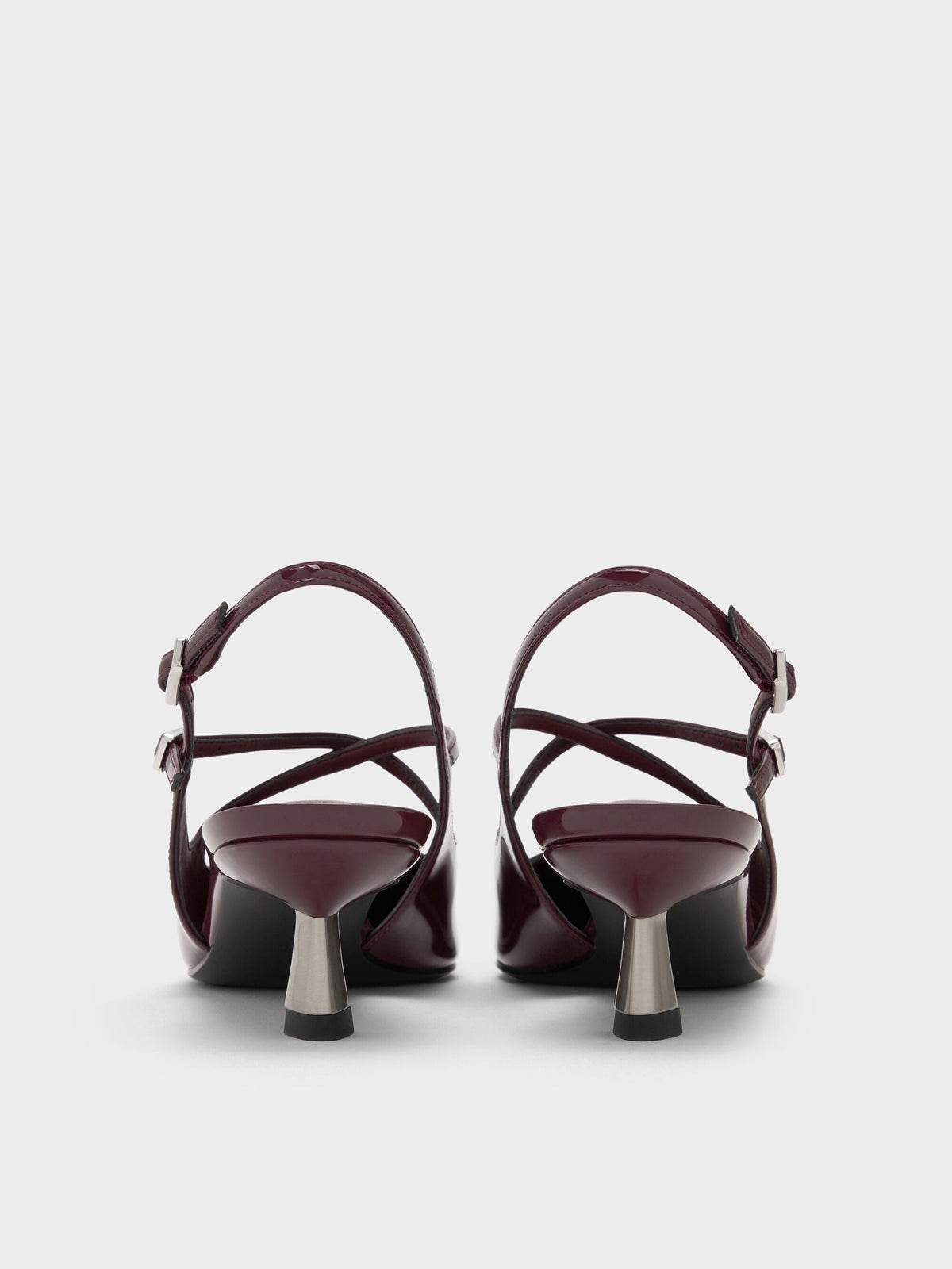 CHARLES & KEITH Signature / Pauline Patent Crossover Kitten Heels - Maroon