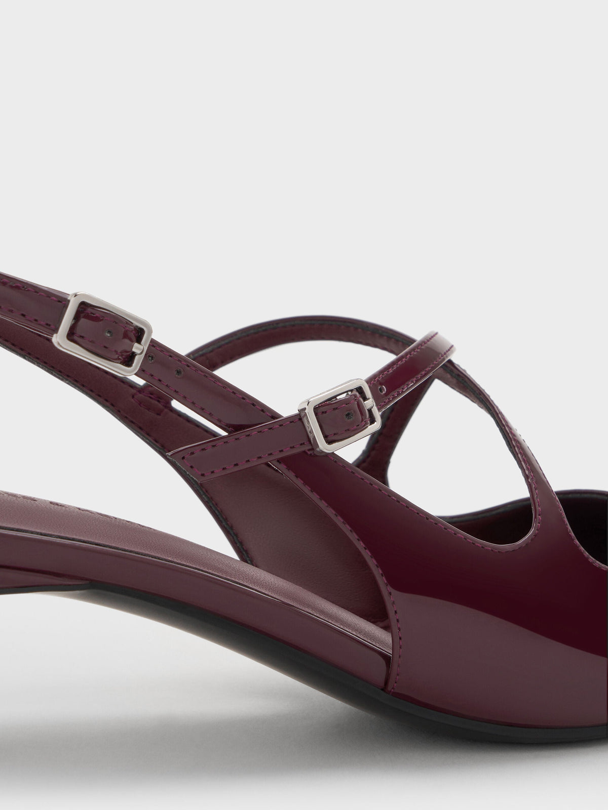 CHARLES & KEITH Signature / Pauline Patent Crossover Kitten Heels - Maroon