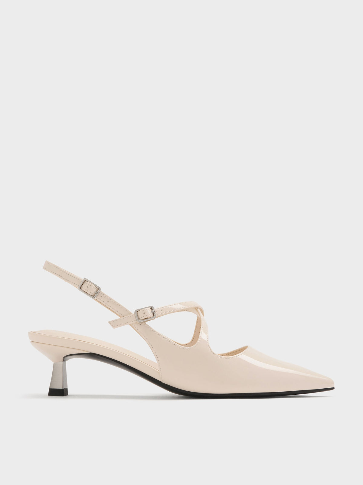 CHARLES & KEITH Best Price / Pauline Patent Crossover Kitten Heels - Chalk