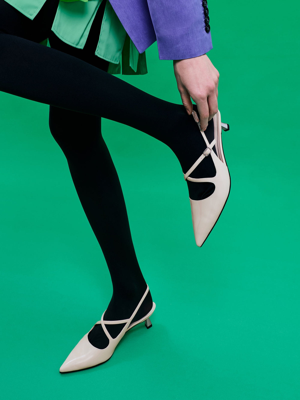 CHARLES & KEITH Best Price / Pauline Patent Crossover Kitten Heels - Chalk