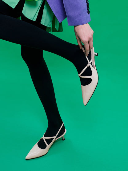 CHARLES & KEITH Best Price / Pauline Patent Crossover Kitten Heels - Chalk