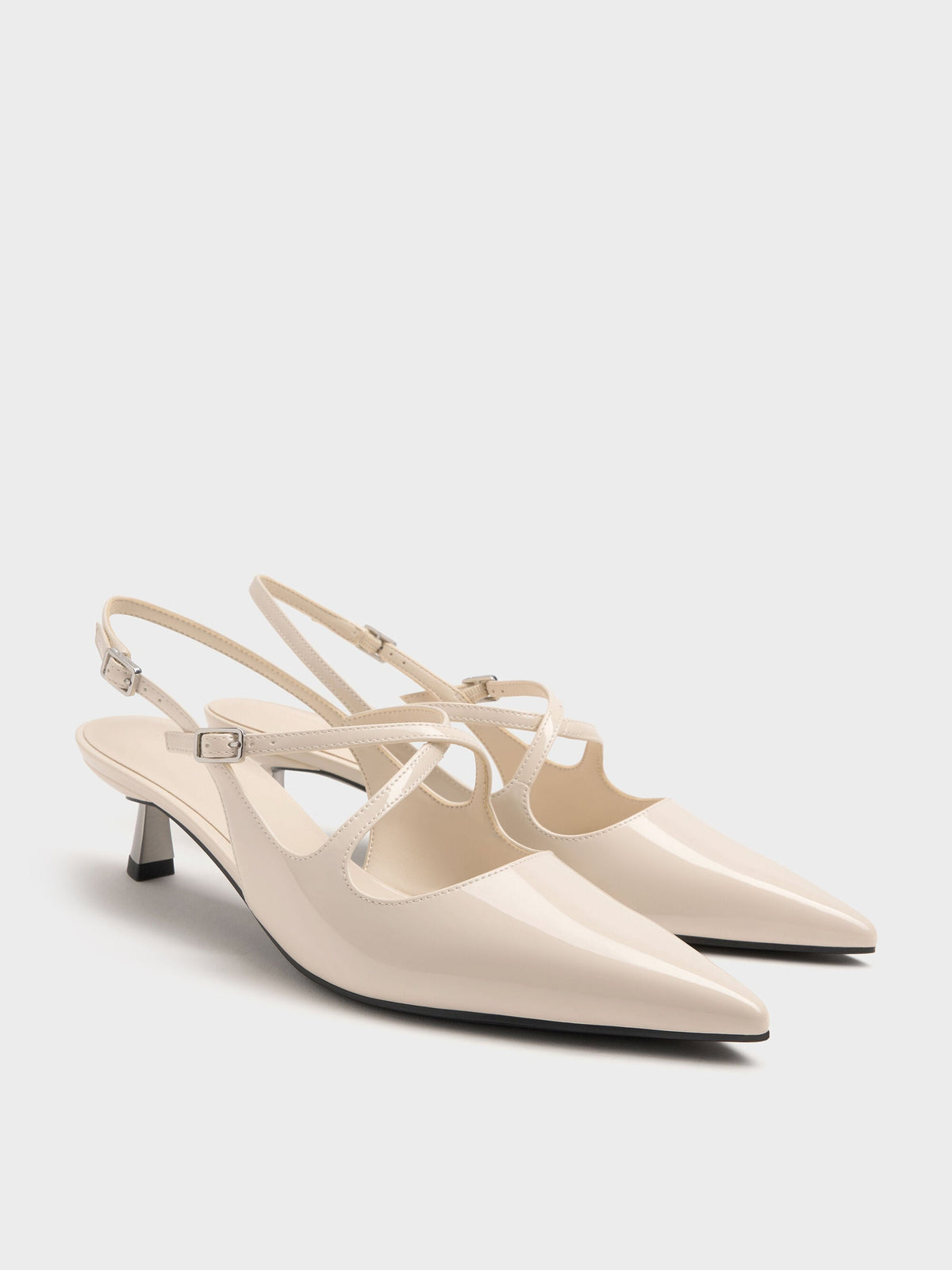 CHARLES & KEITH Best Price / Pauline Patent Crossover Kitten Heels - Chalk