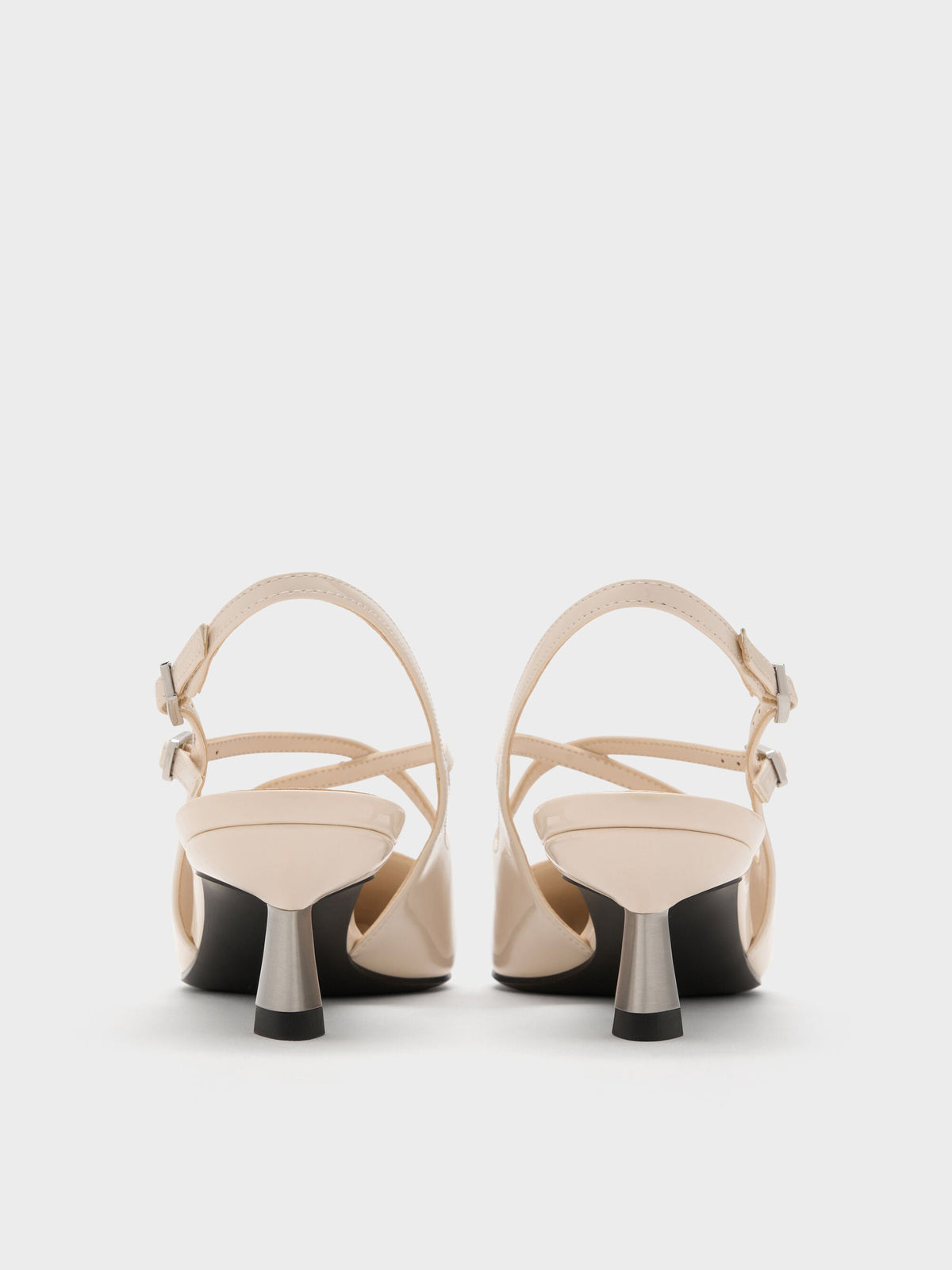 CHARLES & KEITH Best Price / Pauline Patent Crossover Kitten Heels - Chalk