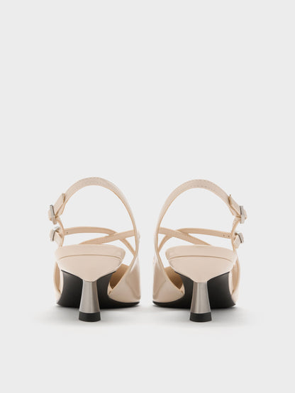 CHARLES & KEITH Best Price / Pauline Patent Crossover Kitten Heels - Chalk