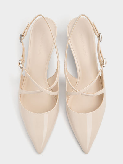 CHARLES & KEITH Best Price / Pauline Patent Crossover Kitten Heels - Chalk