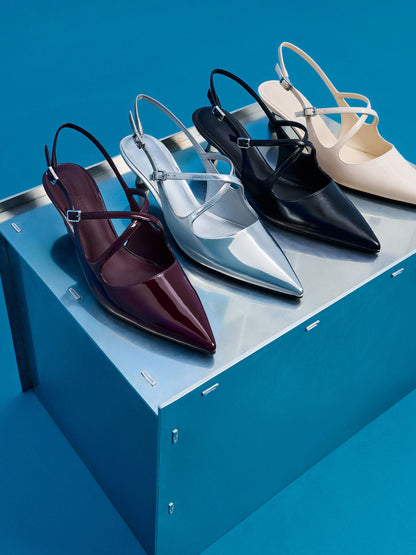 CHARLES & KEITH Best Price / Pauline Patent Crossover Kitten Heels - Chalk