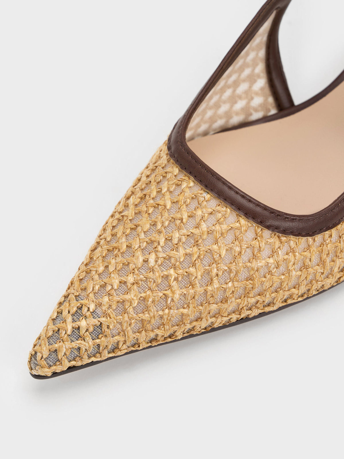 CHARLES & KEITH Exclusive / Raffia Sculptural-Heel Slingback Pumps - Dark Brown Textured
