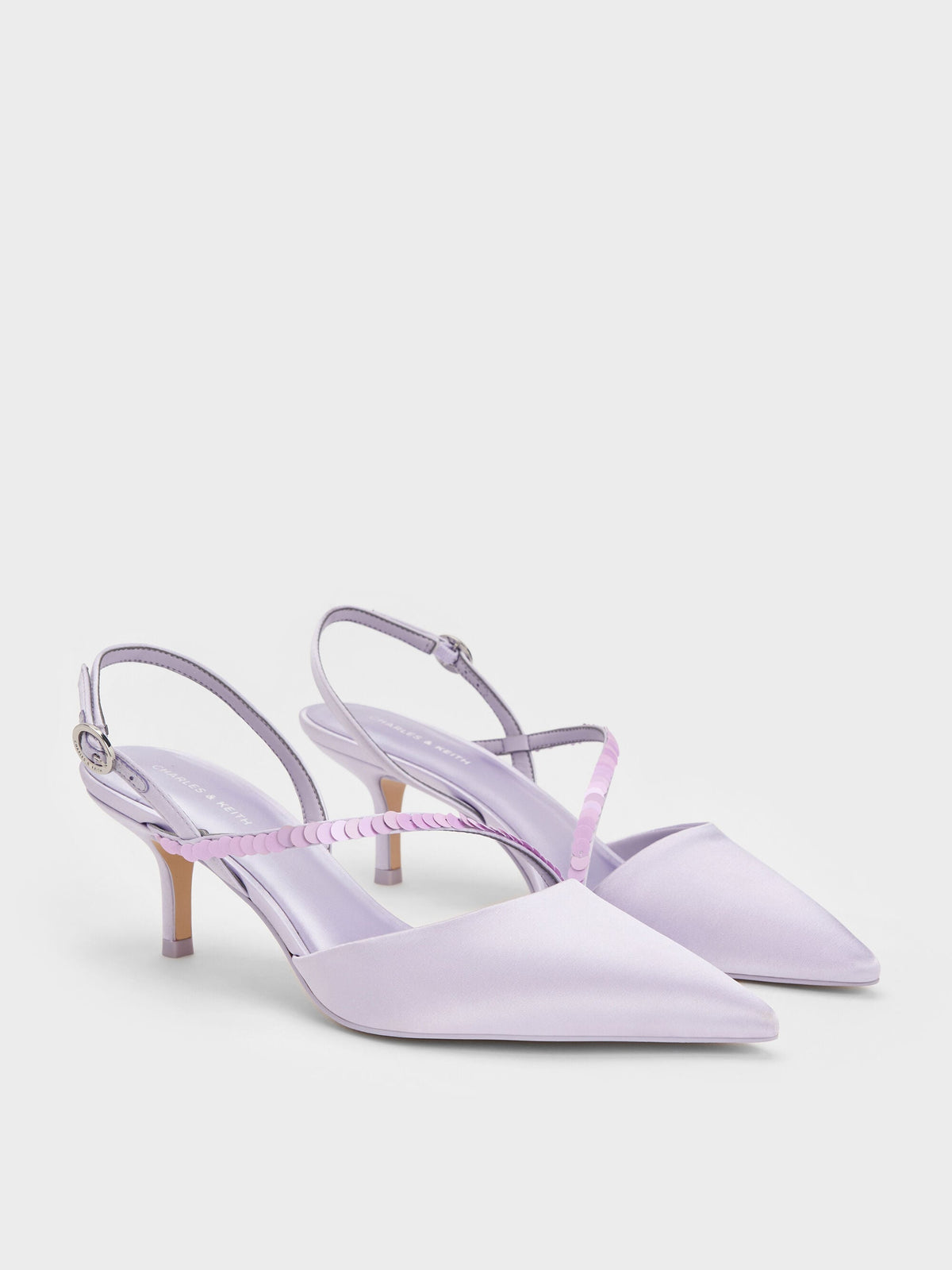 CHARLES & KEITH New / Briella Sequinned Slingback Pumps - Lilac