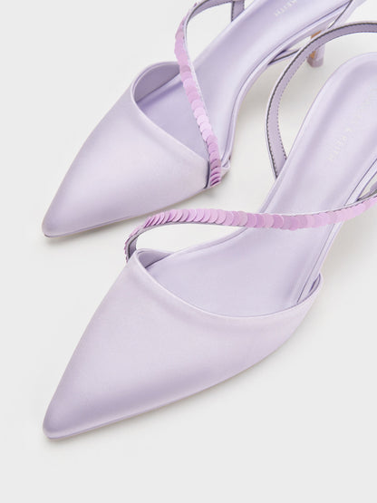 CHARLES & KEITH New / Briella Sequinned Slingback Pumps - Lilac