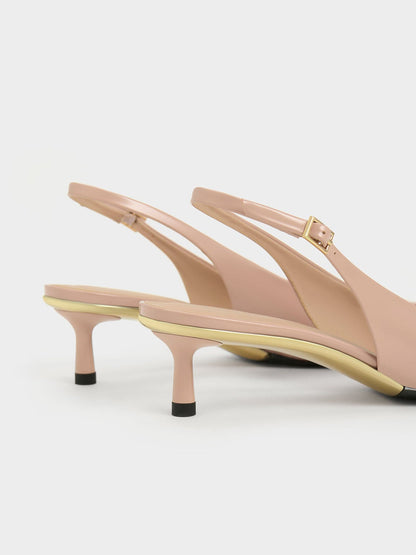 CHARLES & KEITH Premium / Curtis Patent Slingback Kitten Heels - Nude