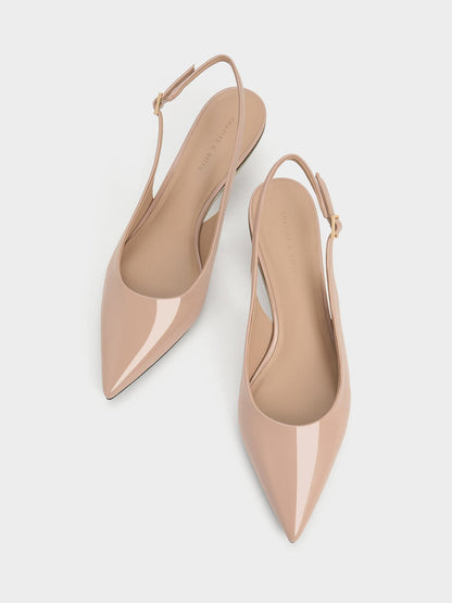 CHARLES & KEITH Premium / Curtis Patent Slingback Kitten Heels - Nude