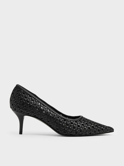 CHARLES & KEITH Premium / Woven Pointed Stiletto Pumps - Black