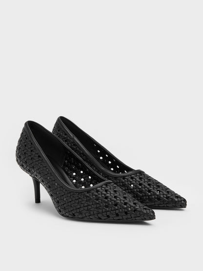 CHARLES & KEITH Premium / Woven Pointed Stiletto Pumps - Black