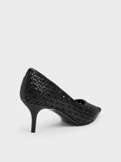 CHARLES & KEITH Premium / Woven Pointed Stiletto Pumps - Black