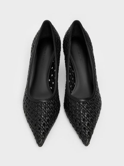 CHARLES & KEITH Premium / Woven Pointed Stiletto Pumps - Black