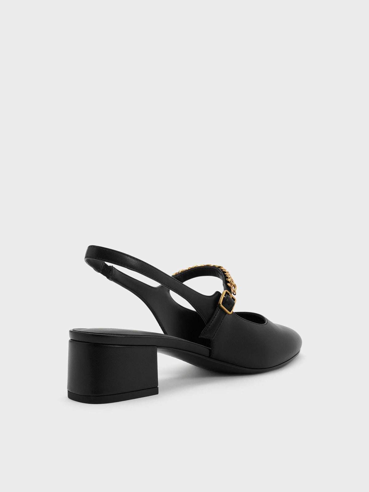 CHARLES & KEITH New / Double-Chain Charm Mary Jane Slingback Pumps - Black