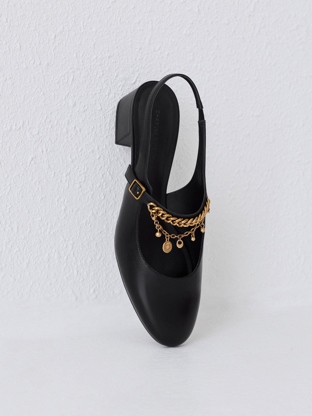 CHARLES & KEITH New / Double-Chain Charm Mary Jane Slingback Pumps - Black