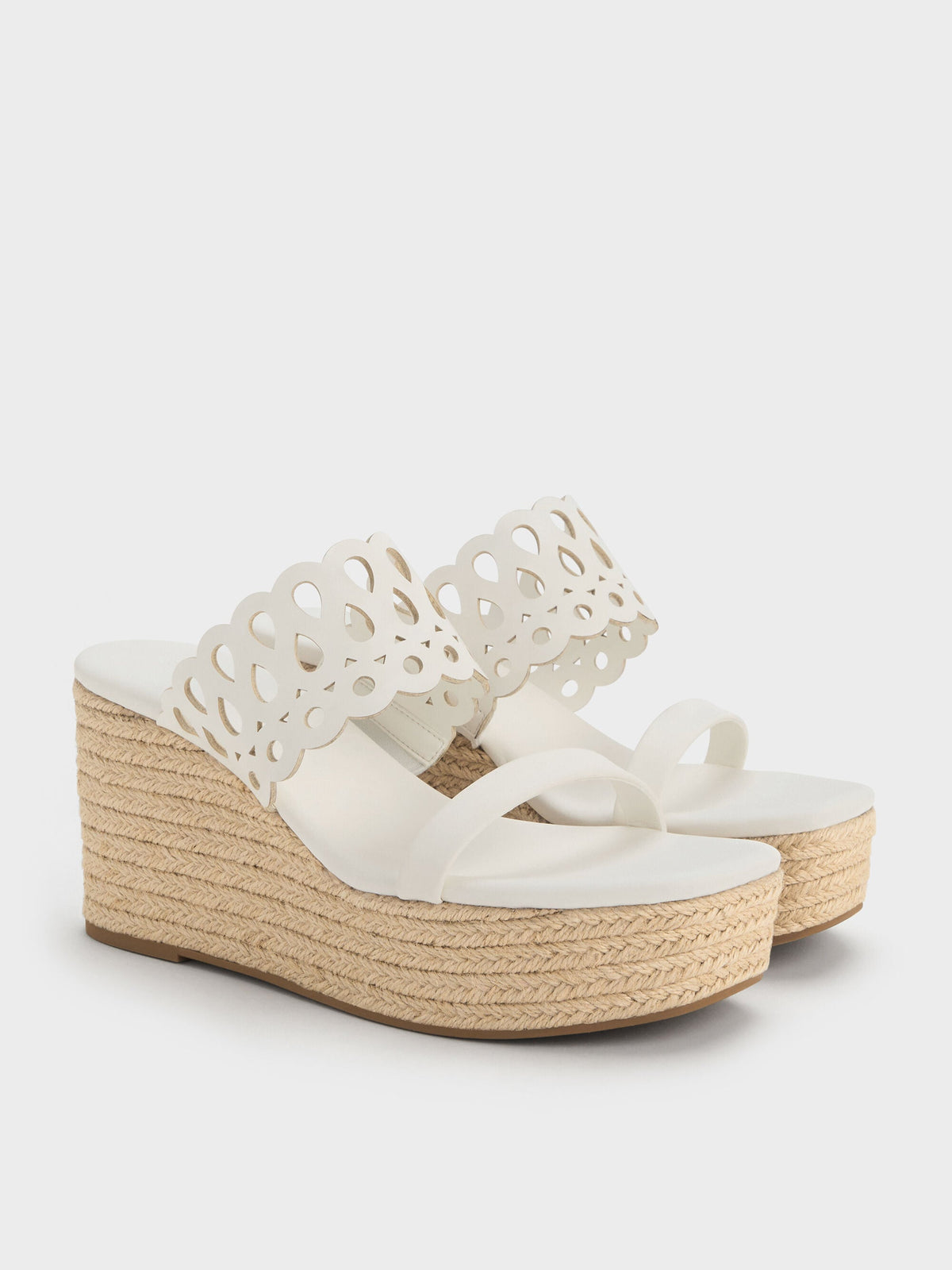 CHARLES & KEITH Smart Buy / Cut-Out Espadrille Wedges - White