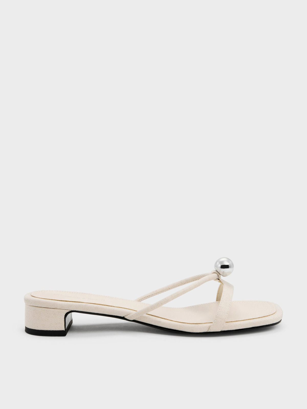 CHARLES & KEITH Everyday / Georgie Linen Metal-Ball Heeled Mules - Chalk